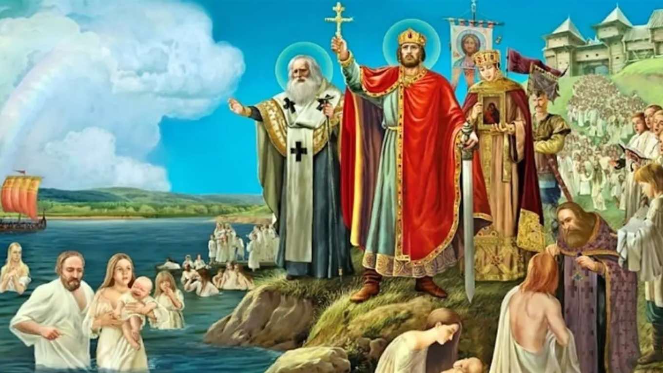 Где началось крещение руси. Икона крещение Руси князем Владимиром. Крещение Руси 988.